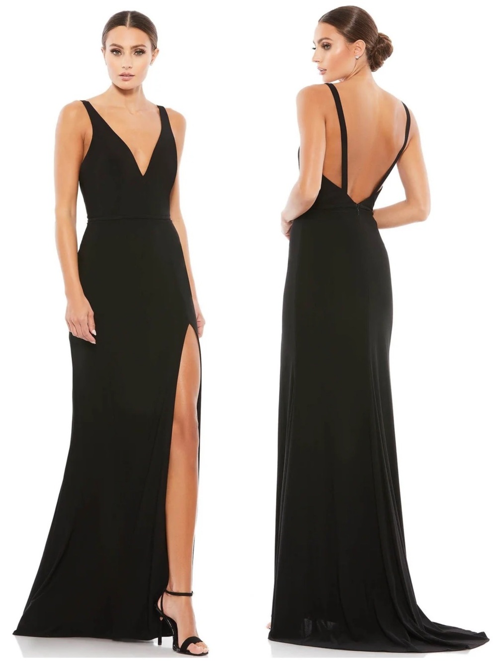 Mac Duggal Black Matte Jersey V-Neck Gown Maxi Dress 25846 NWT $278